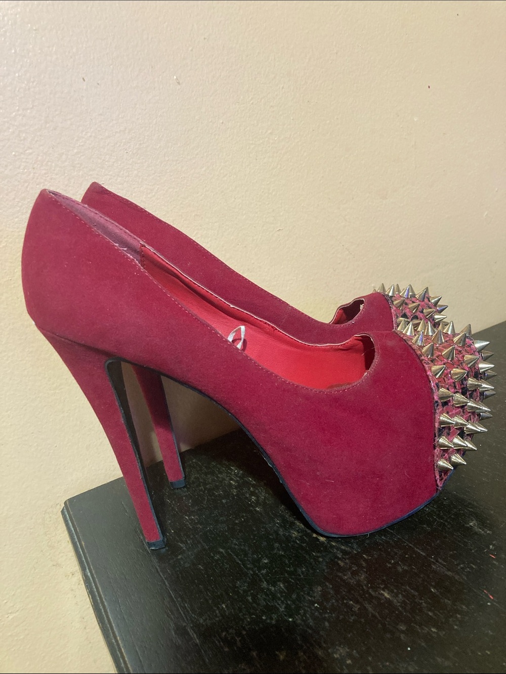 Privileged Burgundy Suede Spike-Toe Platform Heels